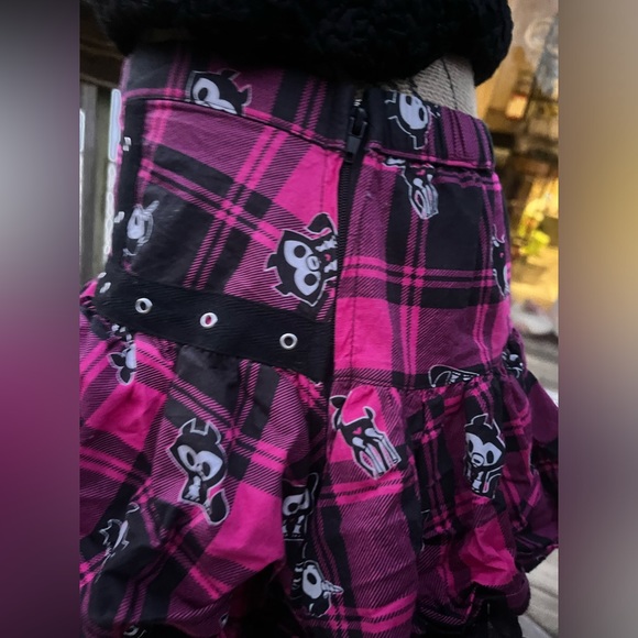 Skelanimals Hasbro Hot Pink & Black Plaid Ruffle Mesh Skirt quirky bats print •M - Picture 5 of 16